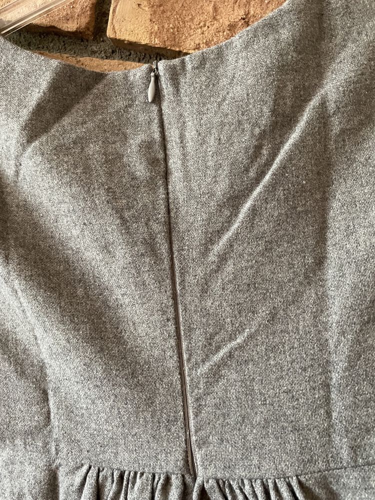 Bohoboco 40 L wełniana szara sukienka z podszewką vintage
