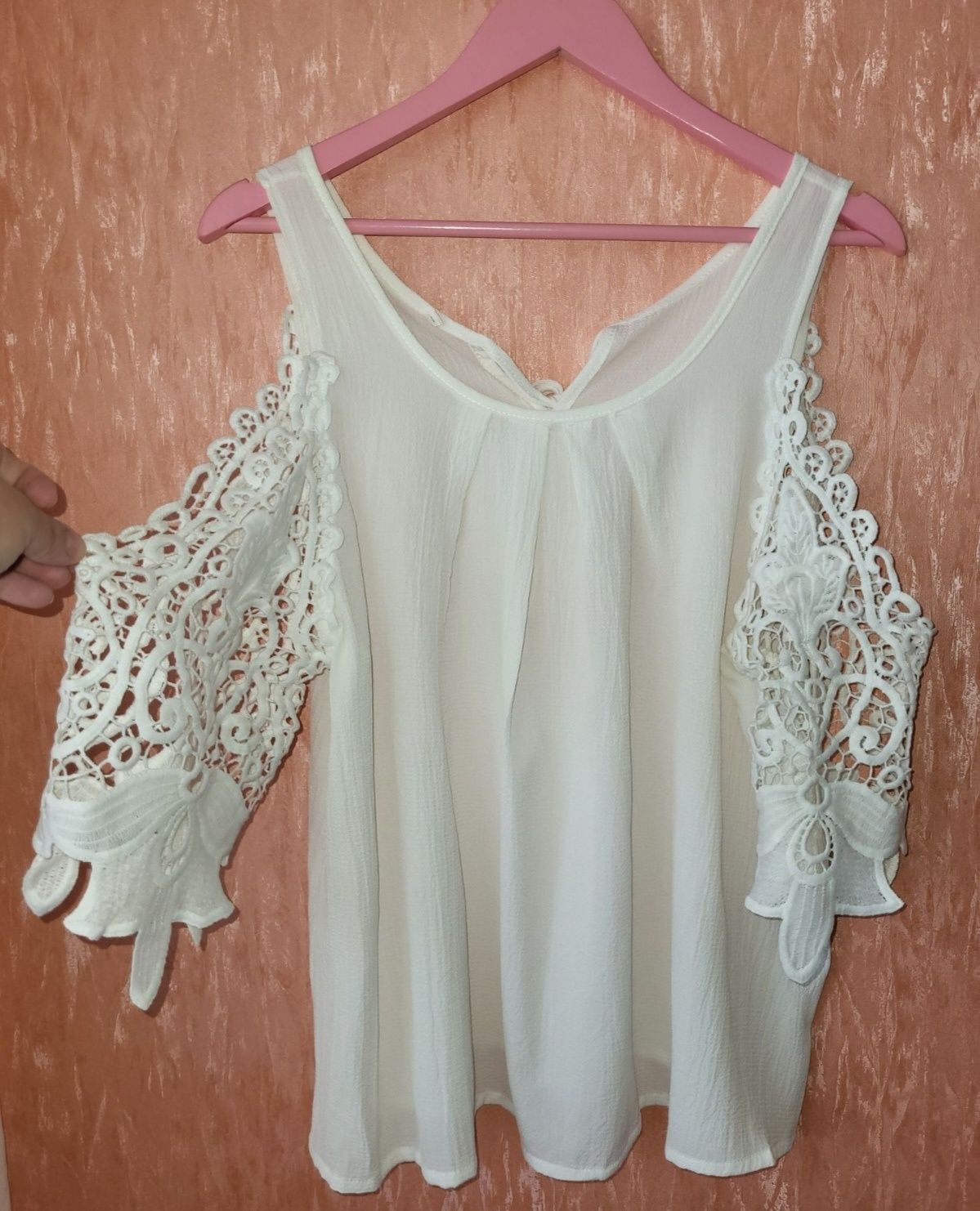 Туника кофта блузка с вышитым кружевным рукавом L-XL