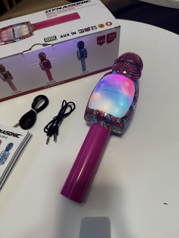 Mikrofon Dynasonic DM-05 dla dzieci bluetooth RGB karaoke zmiana głosu