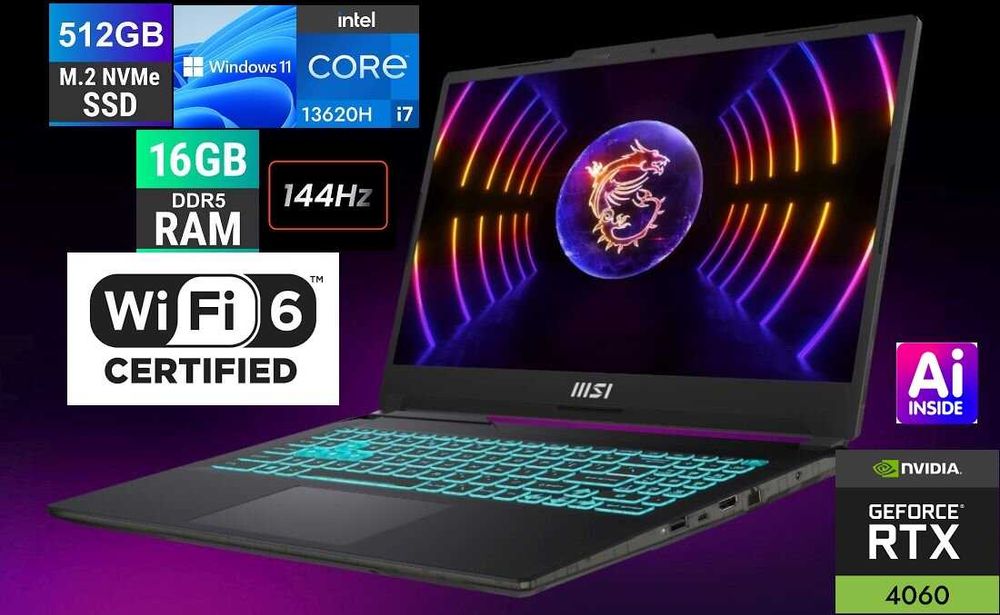 Nowy MSI Cybor 15,6FHD 144Hz i7-13620H RTX4060 16GB RAM DDR5 512SSD