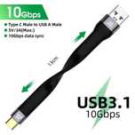 Kabel USB-C USB-A 13cm bardzo elastyczny USB 3.1 gen2 5V 3A 10Gbps