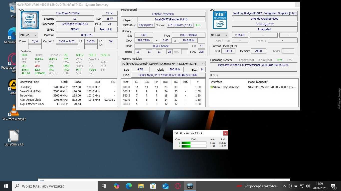 Kultowy Lenovo ThinkPad IntelCore i5/8gbDDR/128SSD/Bateria4H
