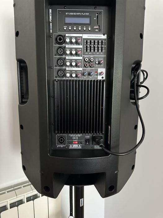 Coluna Som Amplificada FoneStar 15180U + Mesa Som + Microfone sem Fios