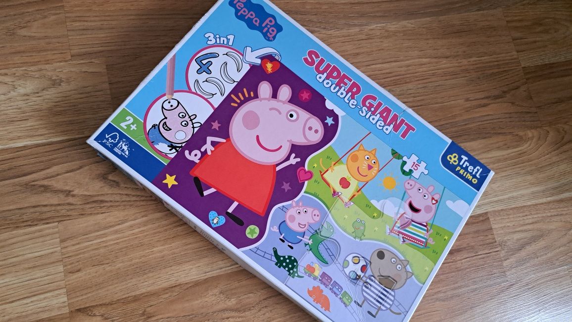 Puzzle świnka peppq duże puzzle 15 elementów. Dwustronne.