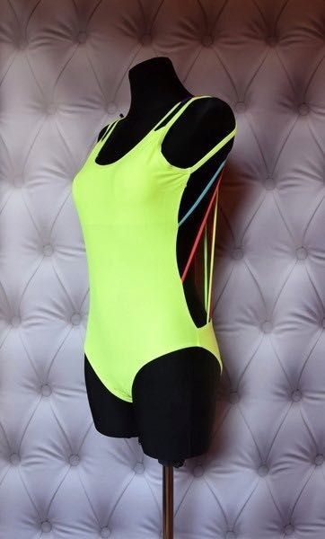 Strój kąpielowy body żółty neon piękne plecy S