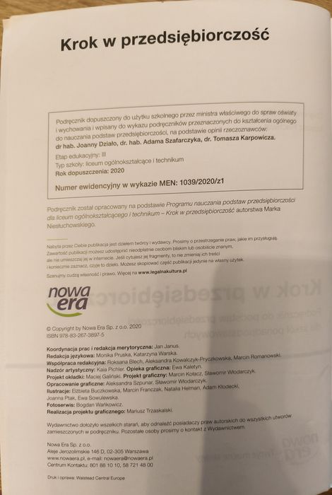 Krok w przedsiębiorczość podręcznik kl. II LO Technikum