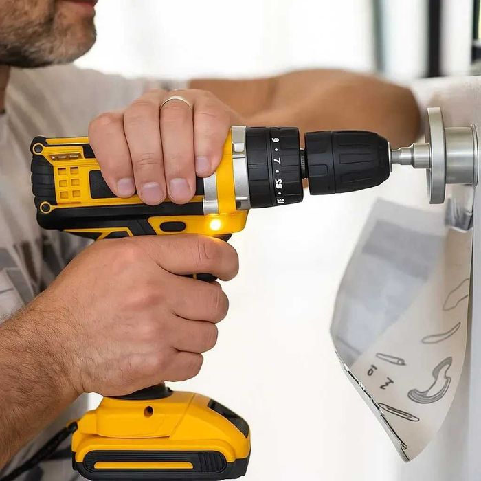 Ударний шуруповерт з набором слюсарних інструментів у валізі