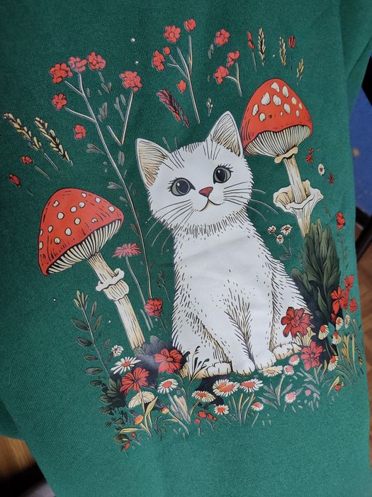 Світшот жіночий овепсайз з котиком і грибочками, XL