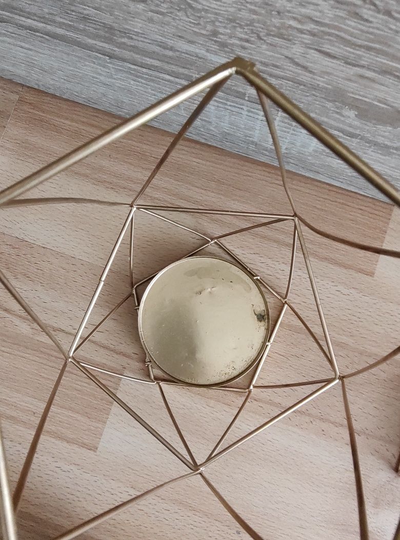 Zestaw świeczników złotych geometrycznych wesele dekoracja loftowe