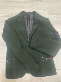 Пиджак жакет на девочку зеленый, р.146, 60% шерсть