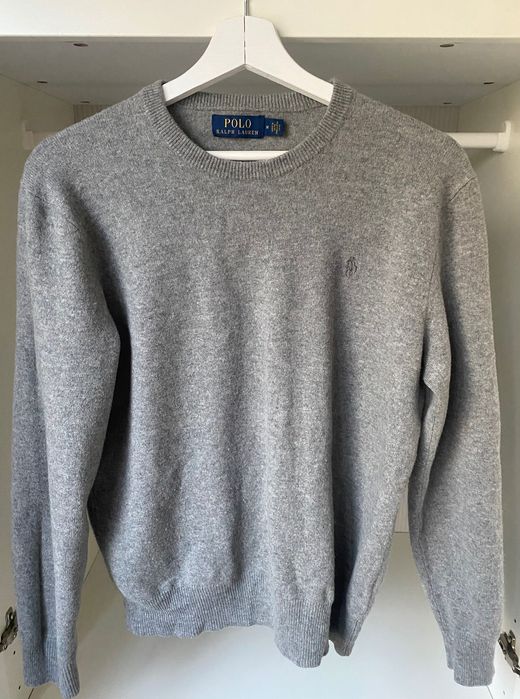 Szary puchaty sweter męski S M 38 100% Merino