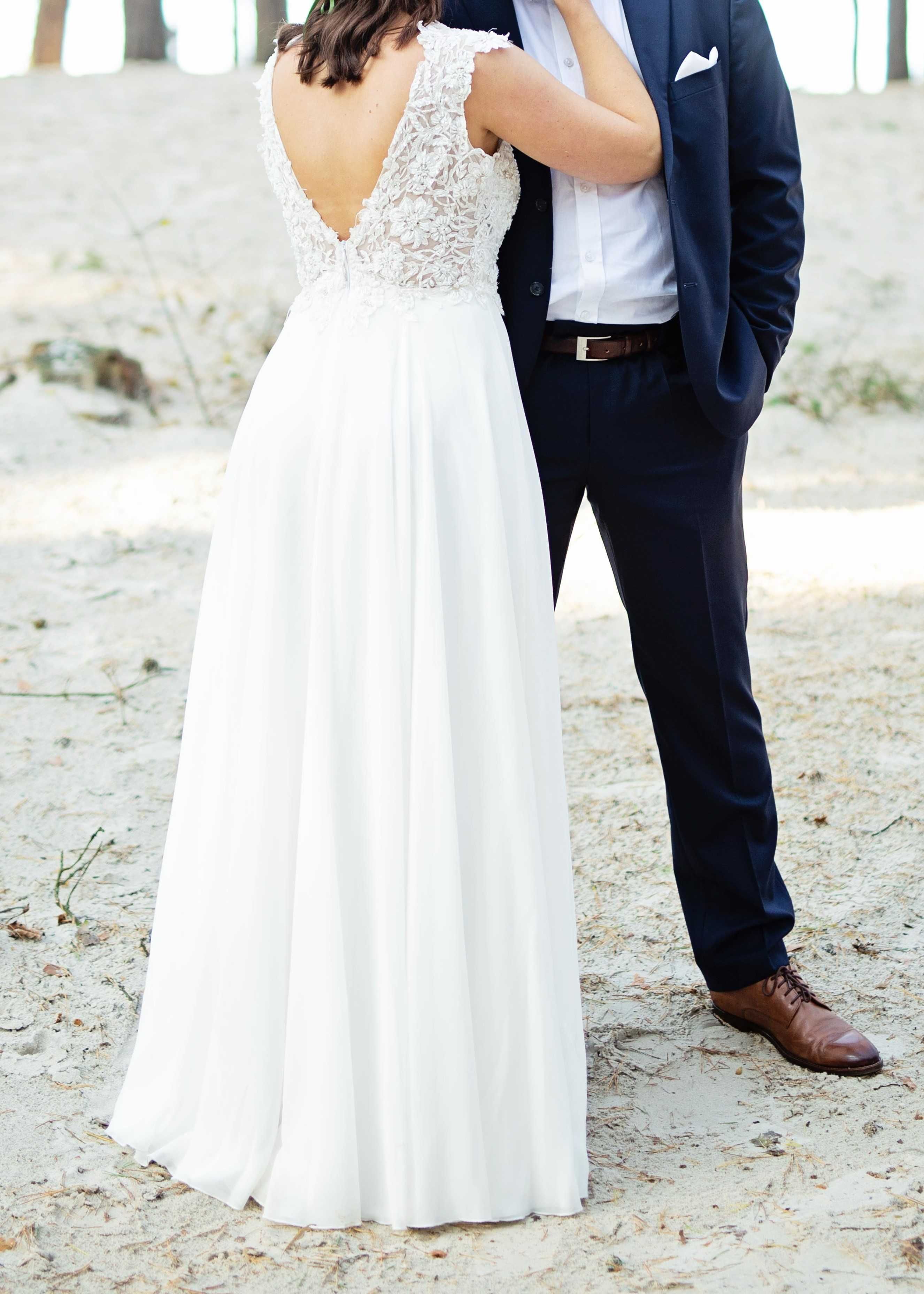 Suknia ślubna Tom Sebastien CHAVA rozm. L (40) + długi welon 3m
