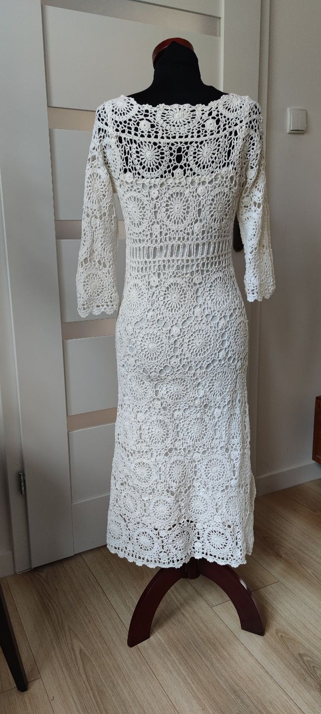 Biała letnia sukienka ażurowa z podszewką M 38 L 40 Principles boho
