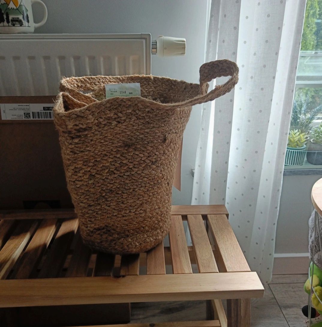 Kosz jutowy Ikea, nowy z metką, boho