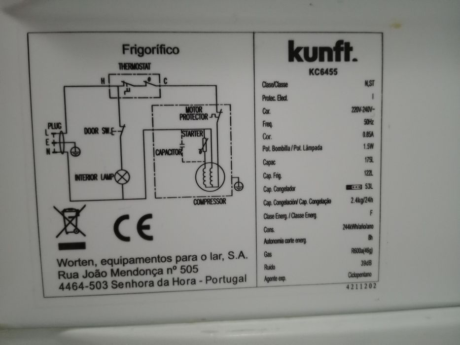 Frigorífico kunft 177l + maquina de lavar roupa