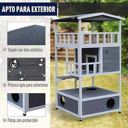 NOVO - Casota de Gato para Interior e Exterior em Madeira