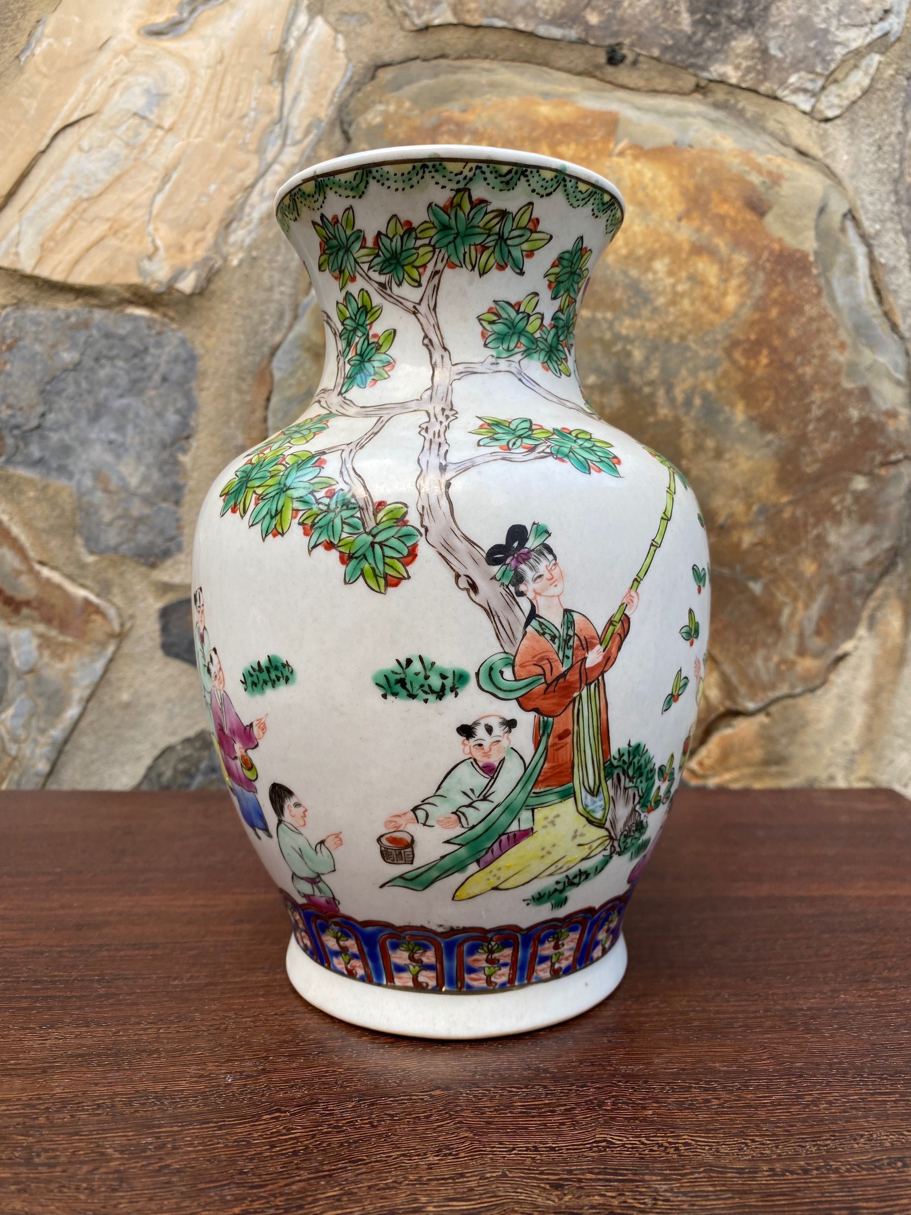 Vaso Pote Meninos Porcelana Chinesa Séc XIX 21,5 centímetros