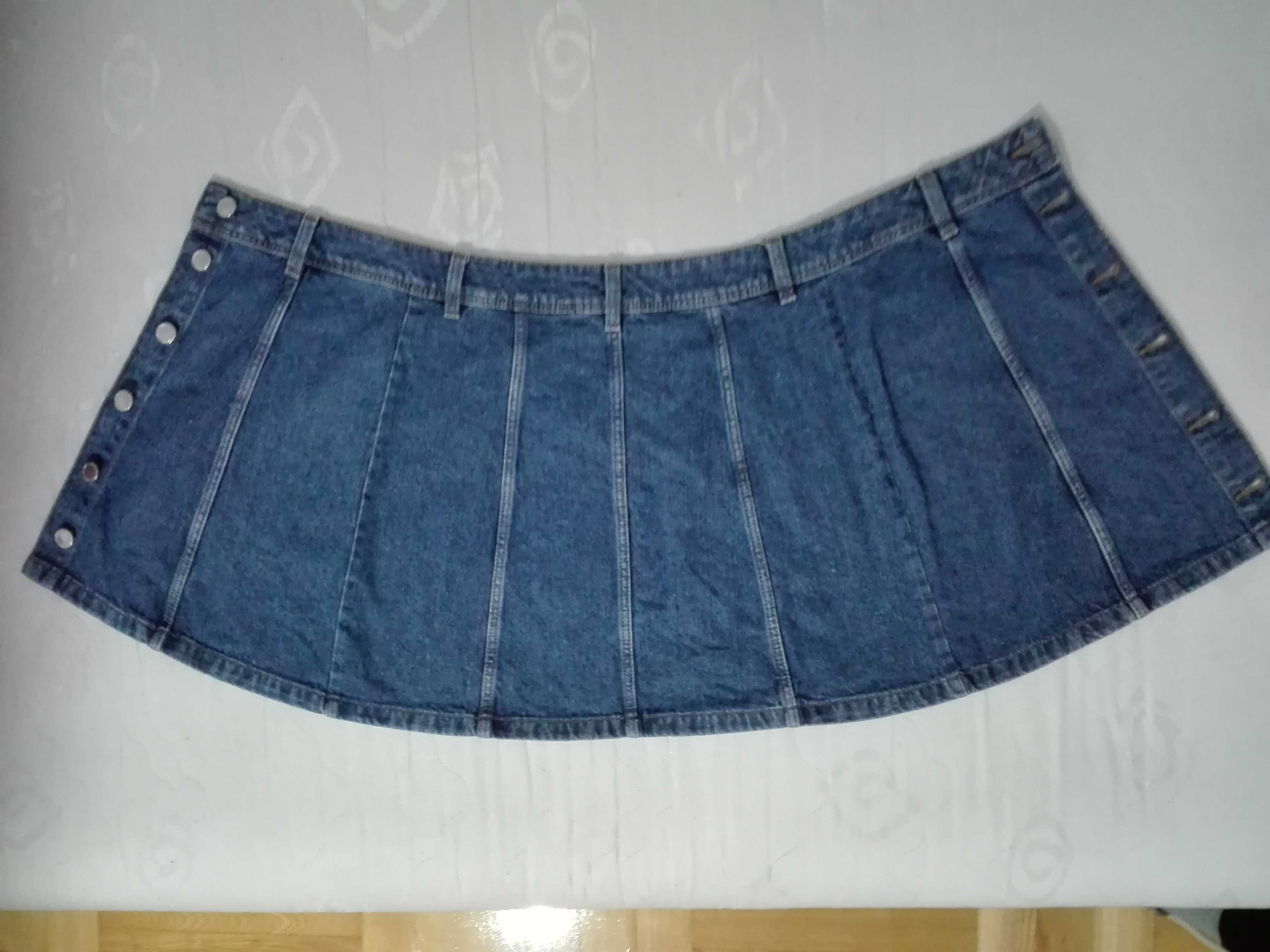 jeansowa, krótka spódnica H&M, 34, XS/S, bawełna, spódniczka