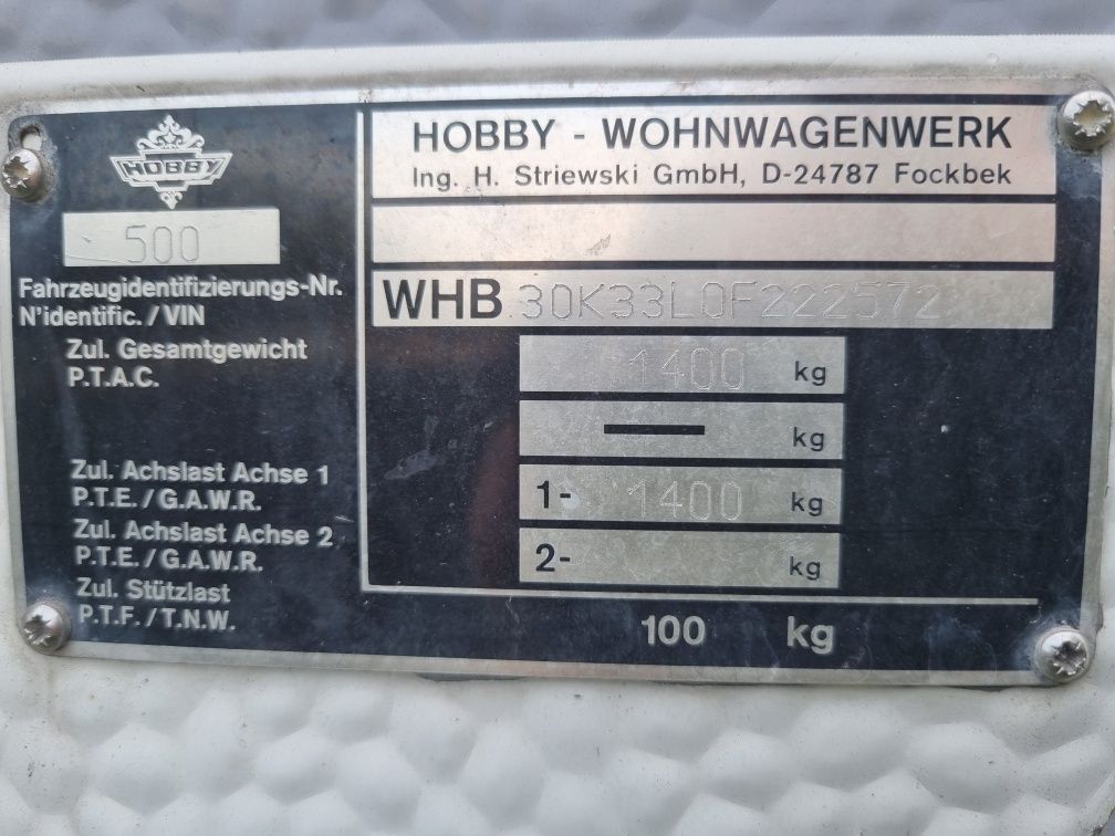 Przyczepa kempingowa Hobby  500 KMFE  7 osobowa