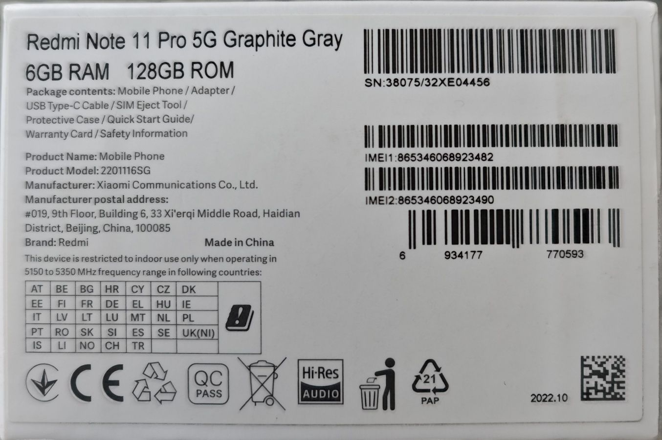 Redmi Note 11 Pro 5G Graphite Gray – 6GB RAM / 128GB ROM – Jak Nowy!