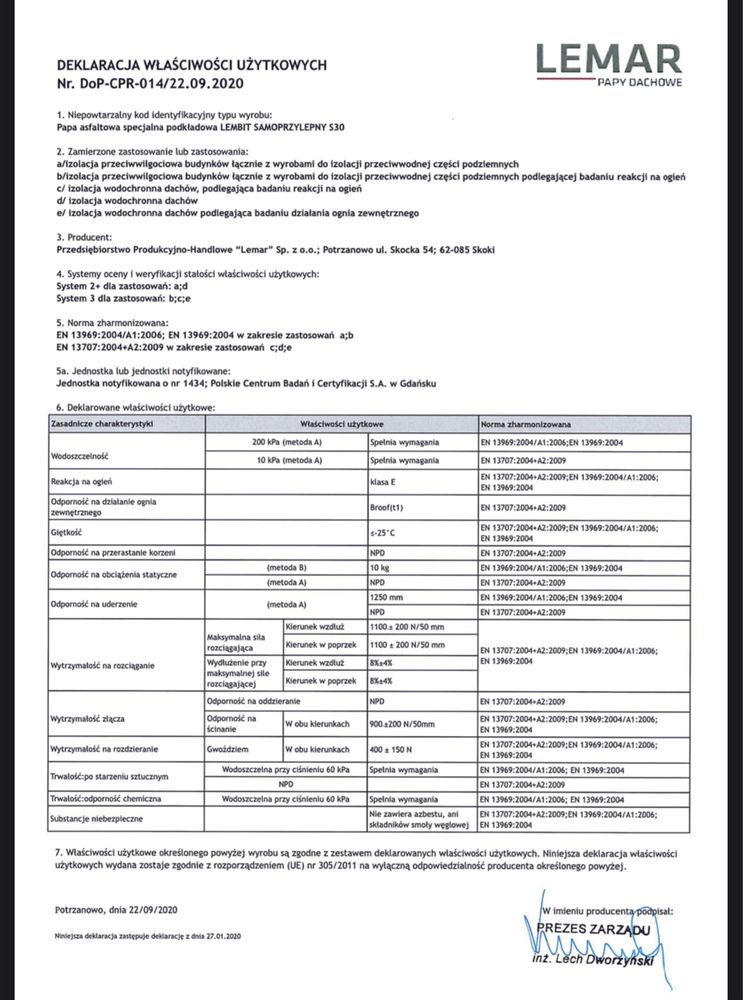 Papa podkladowa samoprzylepna LEMBIT SAMOPRZYLEPNY S30 SBS -25*C (10m2