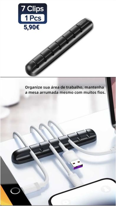 Organizador de cabos e abraçadeiras de cabo fecho Velcro. USB fones