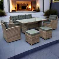 Komplet meble ogrodowe /Sofa + fotele + pufy/ Technorattan / 7 osobowy