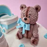 Figurka na tort roczek chrzest baby shower miś misio brazowy futerko