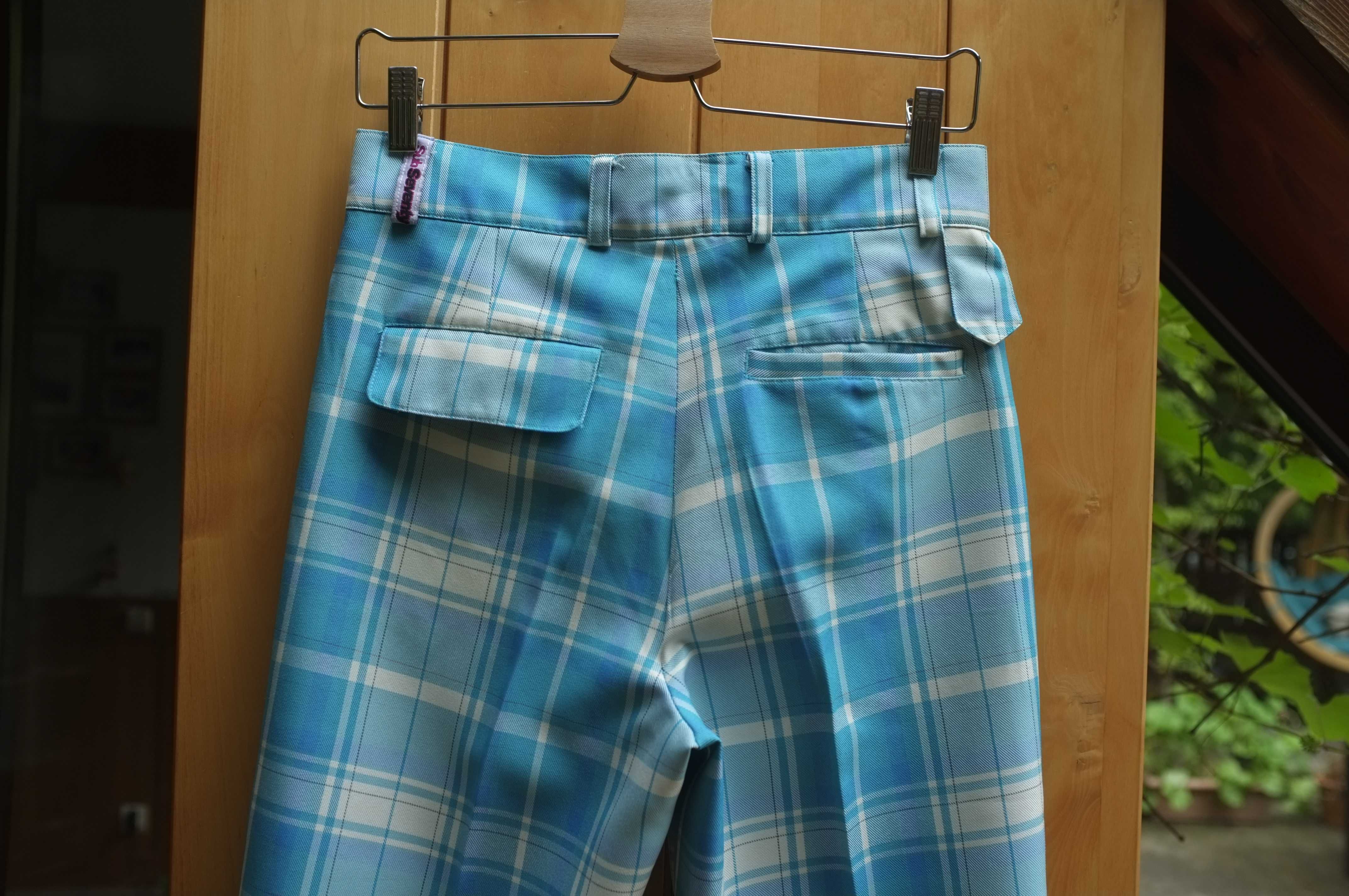 niebieskie spodnie w kratkę w kantkę Y2K retro eleganckie dandy pin up