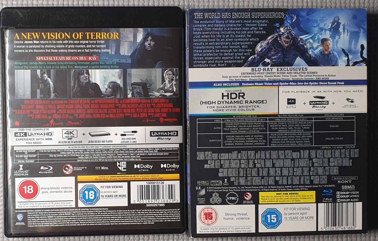 Zestaw 2 filmów 4K UHD "Venom" "Malignant" lektor I napisy PL