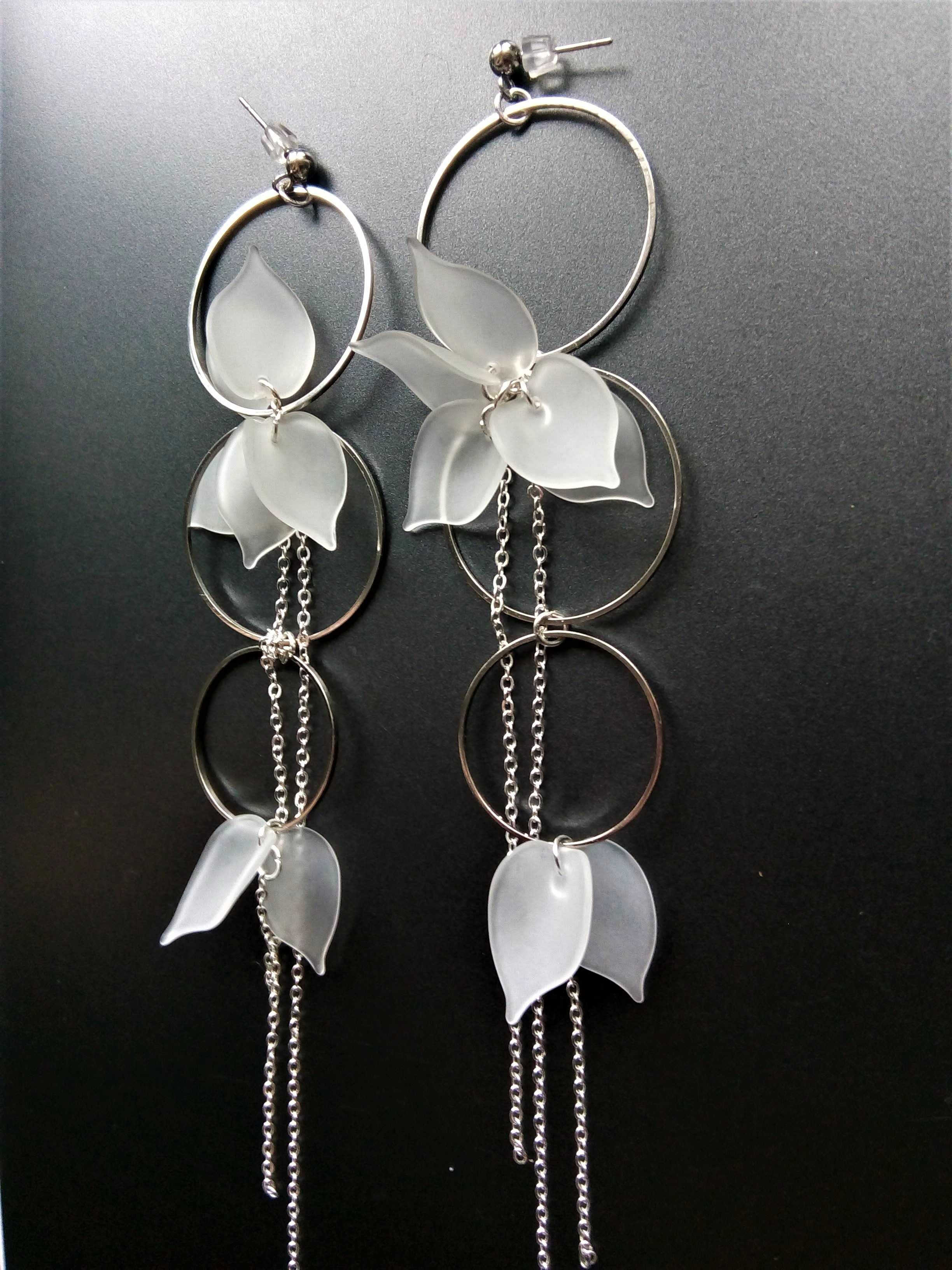 Kolczyki ślubne wizytowe Handmade z kwiatem srebrne