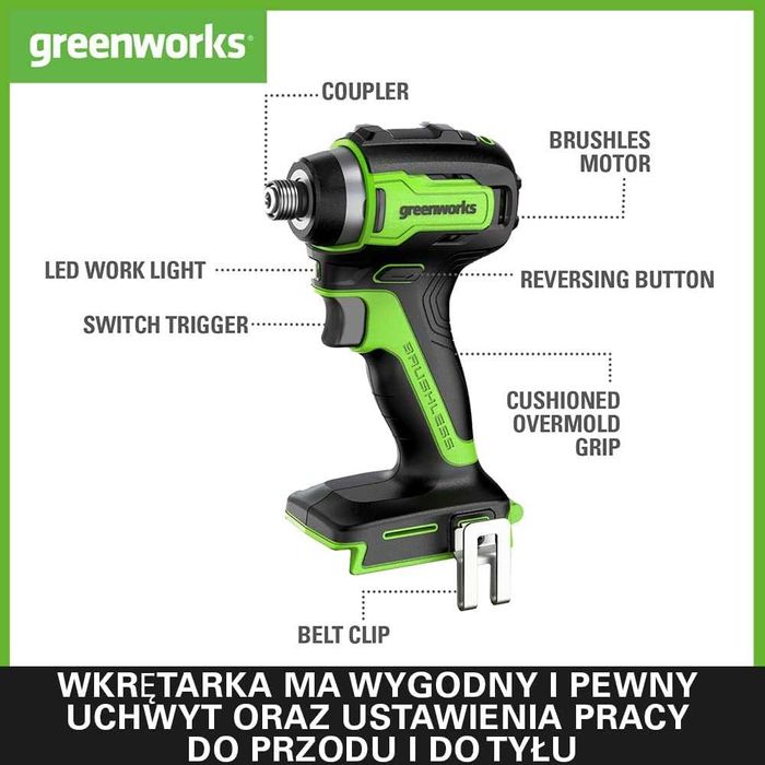 Greenworks Akumulatorowa Wiertarko-Wkrętarka i Zakrętarka Udarowa