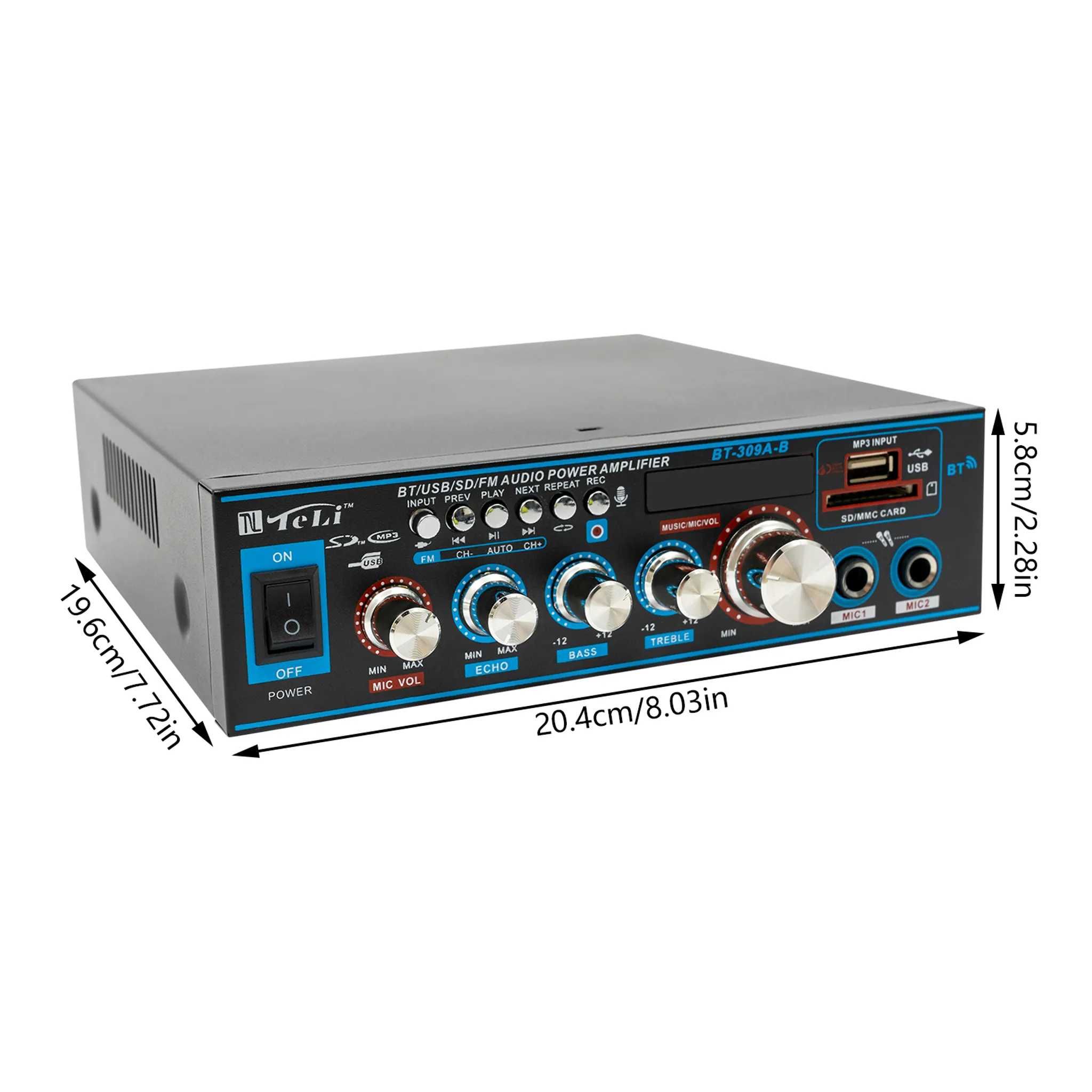 Wzmacniacz stereo Bluetooth Cyfrowy  BT - 309 A-B  LCD z pilotem