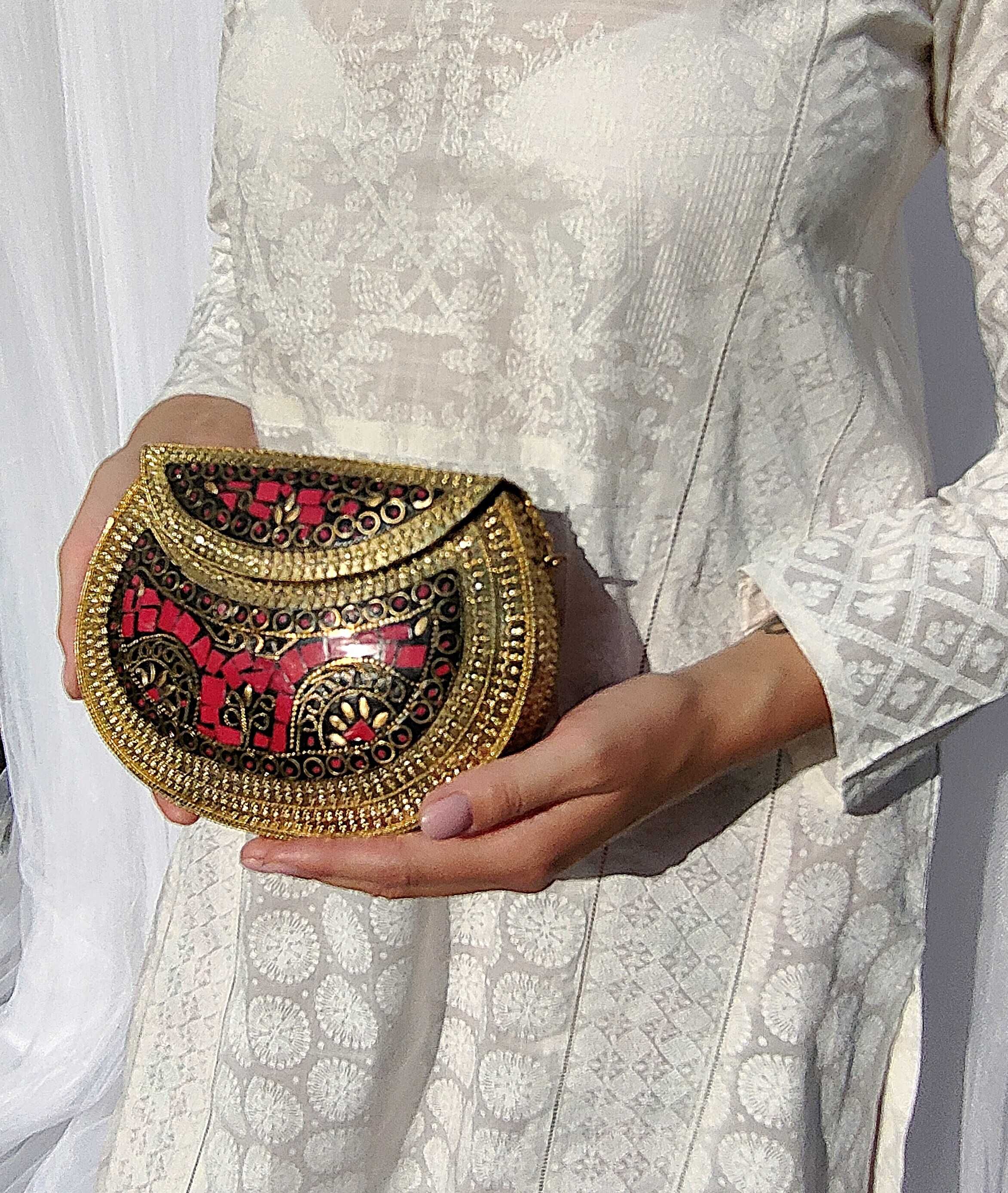 Torebka orientalna boho bohemian kopertówka metalowa czerwona retro