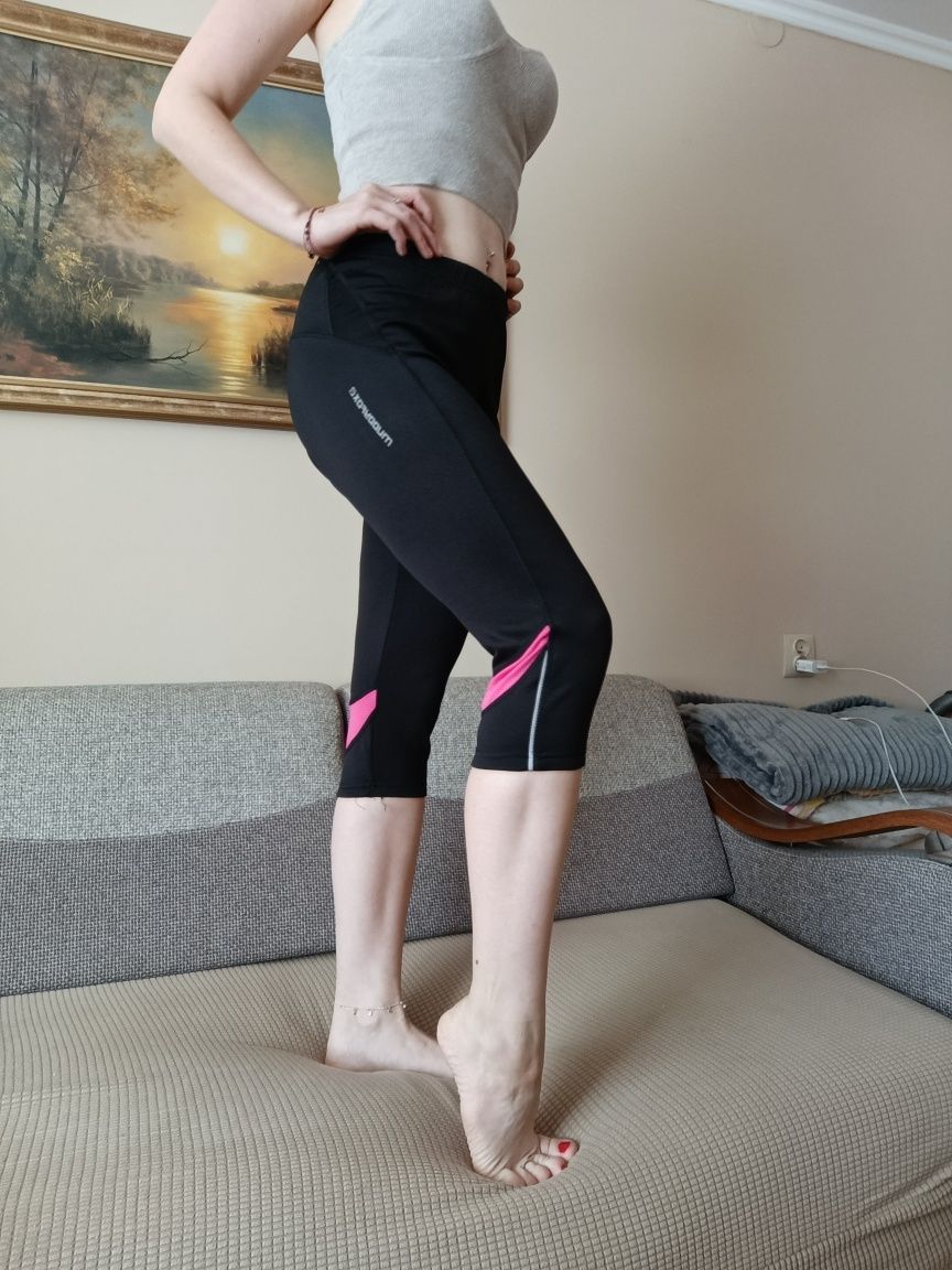Damskie kolarki legginsy na rower rybaczki czarne materiałowe sportowe