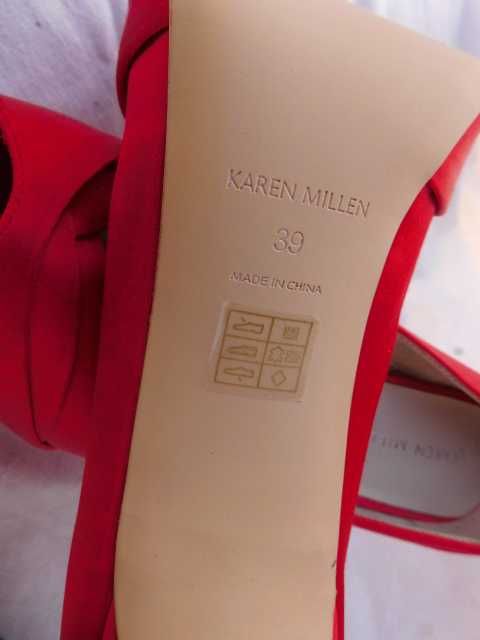 Karen Millen czerwone skórzane szpilki 39 satyna pole dance.