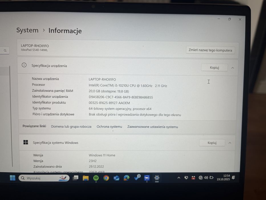 Laptop Lenovo IdeaPad IdeaPad S540-14 i5 256 GB 20 GB