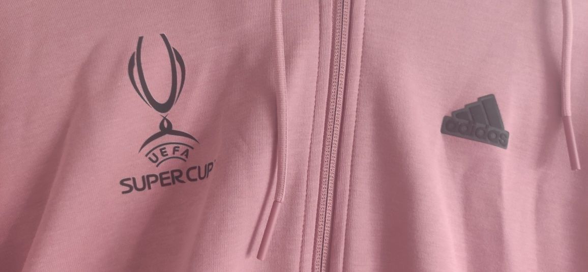 Łososiowy sweter, logo UEFA Warsaw Super cup - Superpuchar 2024 Adidas