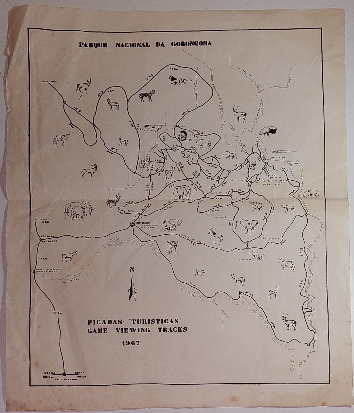 Parque Nacional da Gorongosa, Moçambique | Mapa 1967 RARO