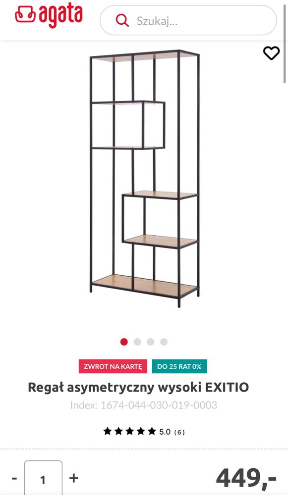 JAK NOWY Regał wysoki EXITIO w stylu Loft AGATA MEBLE
