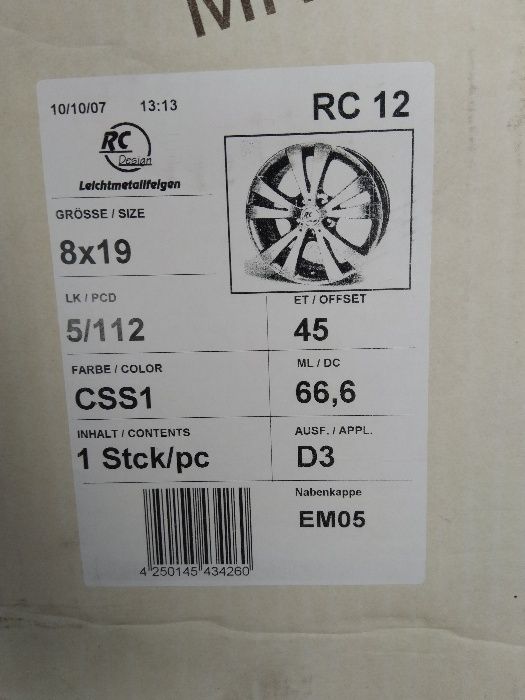 Alufelgi 19" RC, 5 x 112, VW,Audi,Skoda,Seat. Nowe