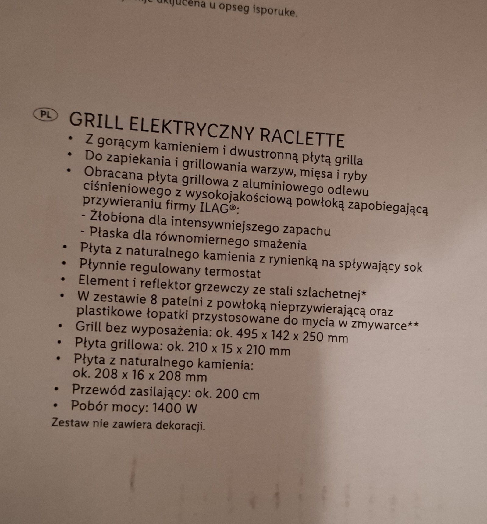 Grill elektryczny raclette Nowy