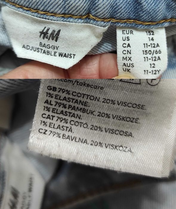 Плотные джинсы Мом, стильные джинсы- багги с вышивкой H&M на 11-12 лет