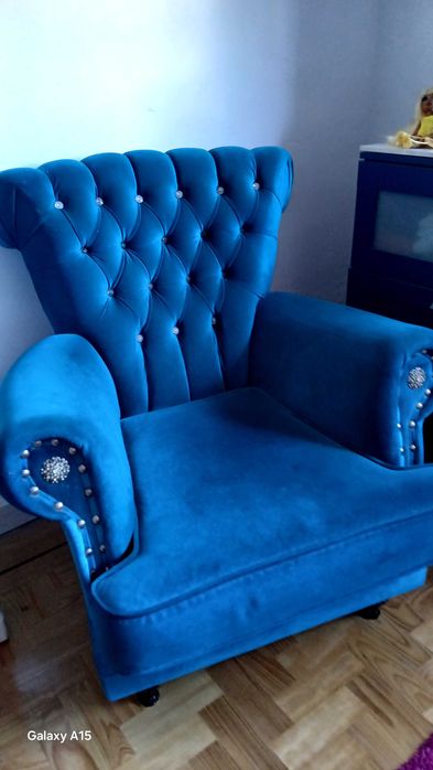 Sofa mais poltrona azul petróleo