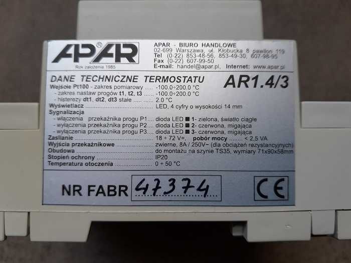 Termostat regulator temperatury APAR AR1.4/3