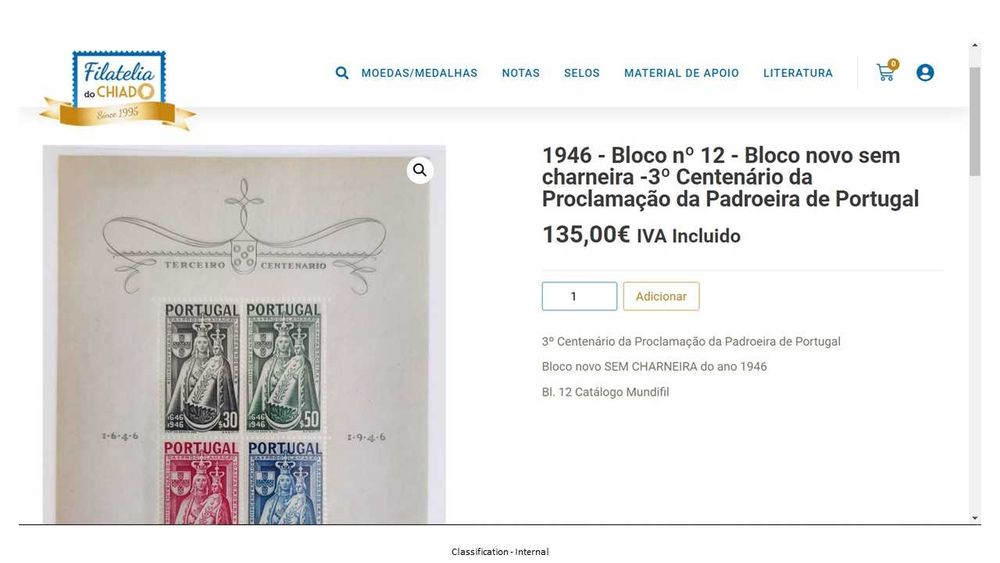 Selos 3º Centenário da Padroeira de Portugal de 1946 - novos