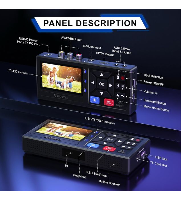 Konwerter VHS na format cyfrowy Portta z pilotem