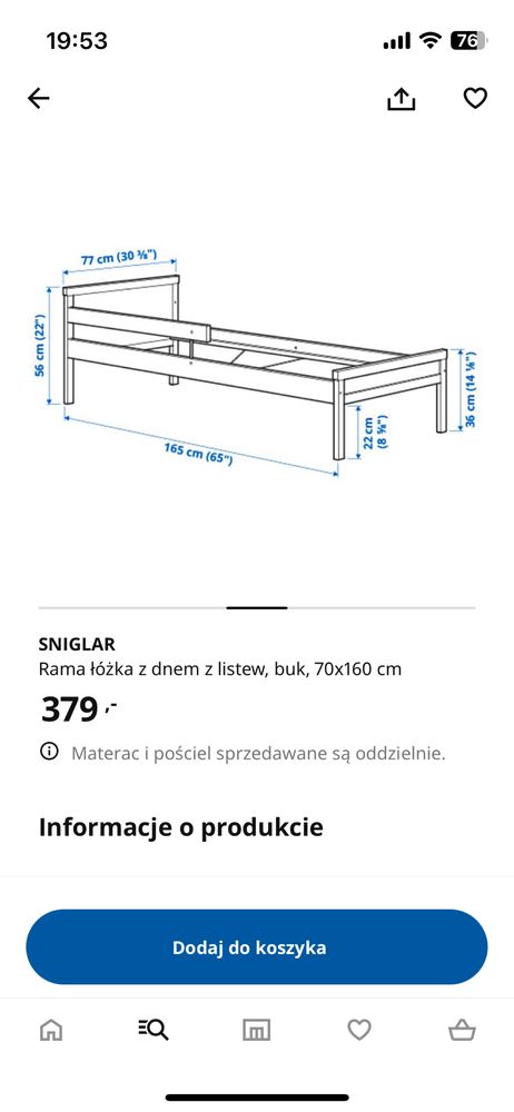 Łóżko Ikea 160x70 + materac + mata ochronna