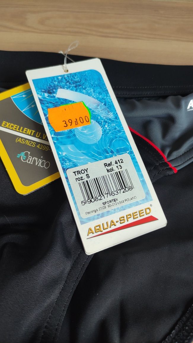 Aqua-Speed nowe kąpielówki męskie czarne szare stalowe rozmiar S
