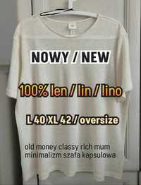 44 XXL oversize kremowy t-shirt minimalizm 100% len  szafa kapsułowa